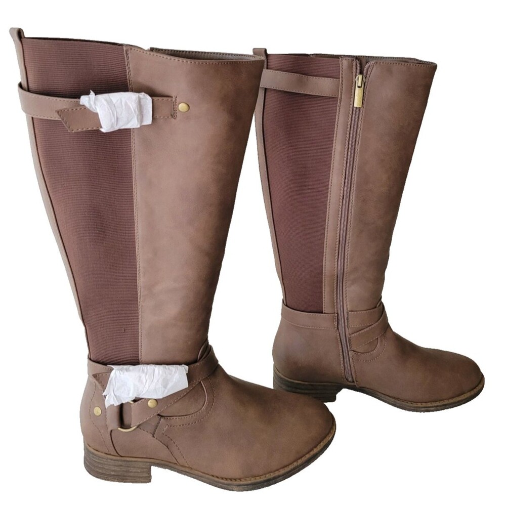 Lane Bryant Women's 9W Brown Knee High Riding Boots Zip Buckle NWOB - Picture 2 of 13